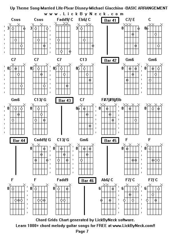 Chord Grids Chart of chord melody fingerstyle guitar song-Up Theme Song-Married Life-Pixar Disney-Michael Giacchino -BASIC ARRANGEMENT,generated by LickByNeck software.